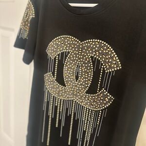CHANEL Black Tee with Gold and Silver Accents